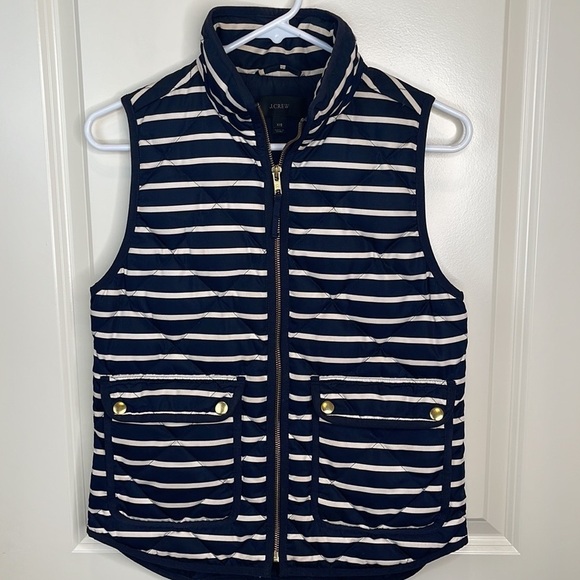 J. Crew Vest Navy Striped Quilted Down Vest Sleeveless Jacket 02727 - Picture 4 of 16